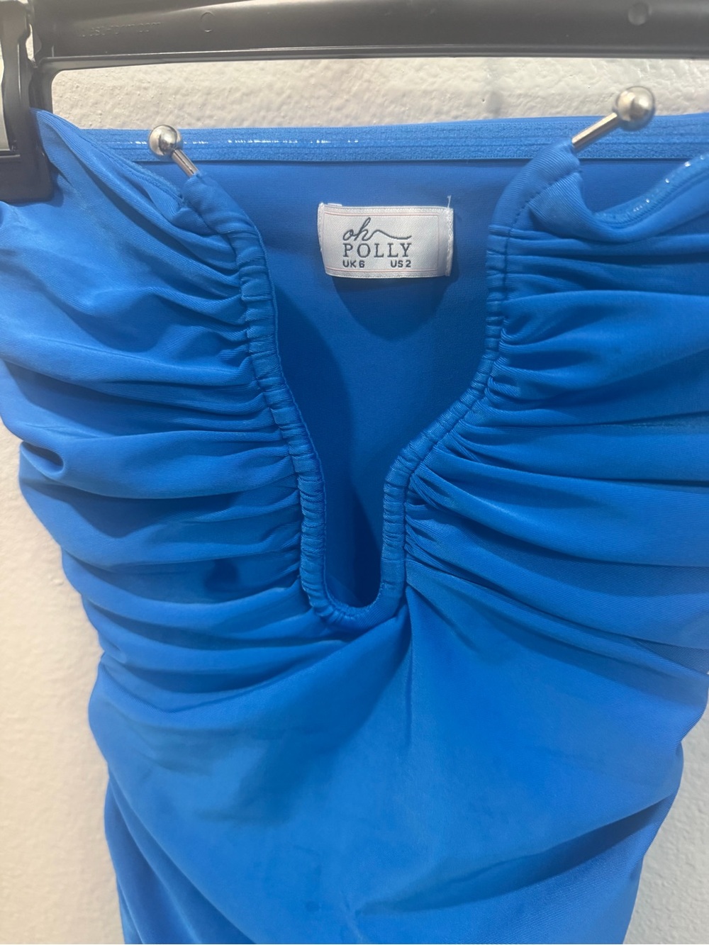 Oh Polly Bright Blue Ruched V-Neck Dress